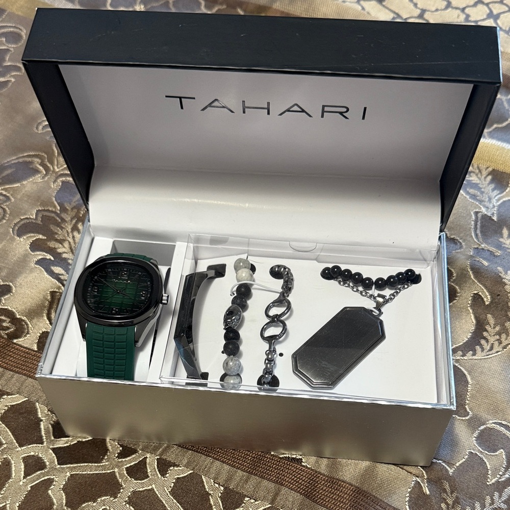 Tahari Green and Black Watch with Bracelet Set